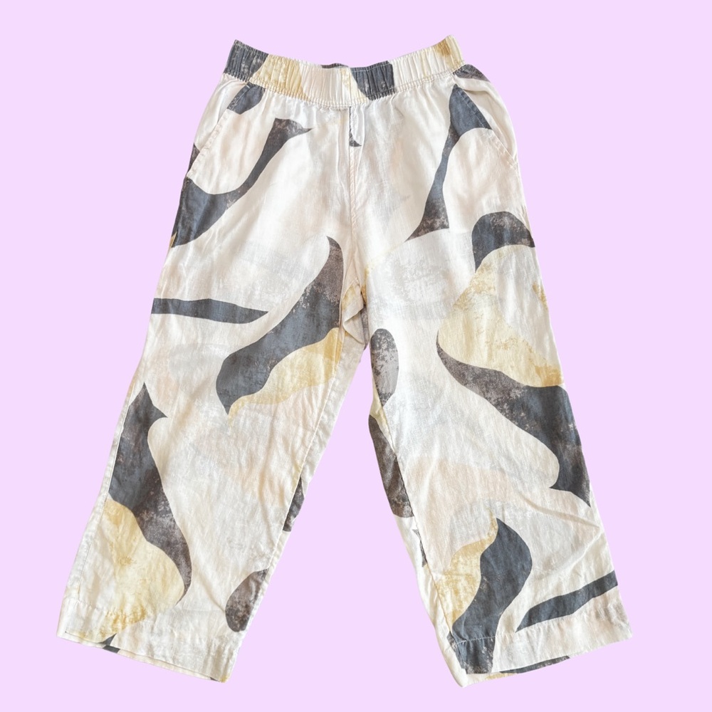 Rachel Zoe Neutral Abstract Linen Wide Leg Pants - White, Gray, Beige